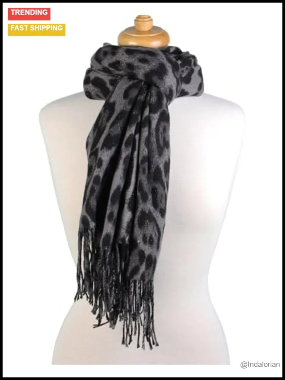 Metallic Leopard Print Fashion Scarf Shawl Wrap Fringed Acrylic Lightweight